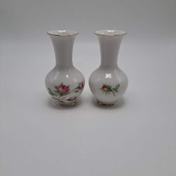 Zangenthal Bavaria Germany Miniature Porcelain Vases With Rose Design - Picture 4 of 8